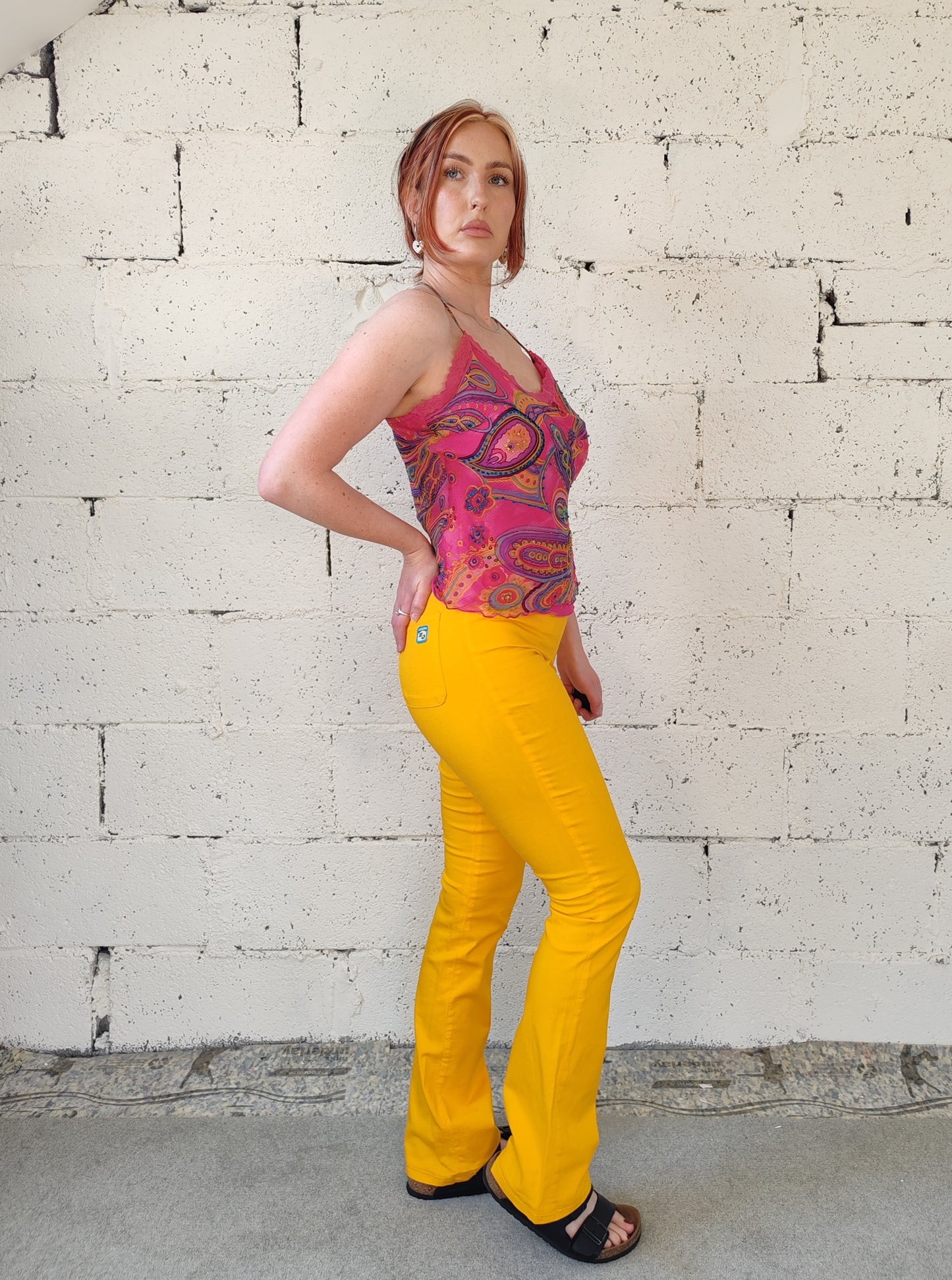 Yellow flared trousers